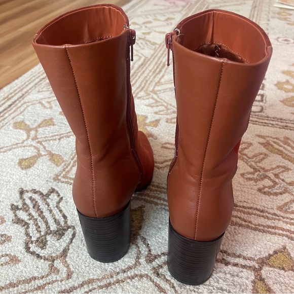 Rust orange color heeled zip up boots size 8.5 faux suede vegan leather two tone - Picture 3 of 6